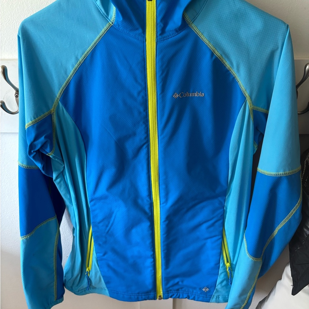 Columbia Blue Windbreaker Jacket  with Chartreuse Accents